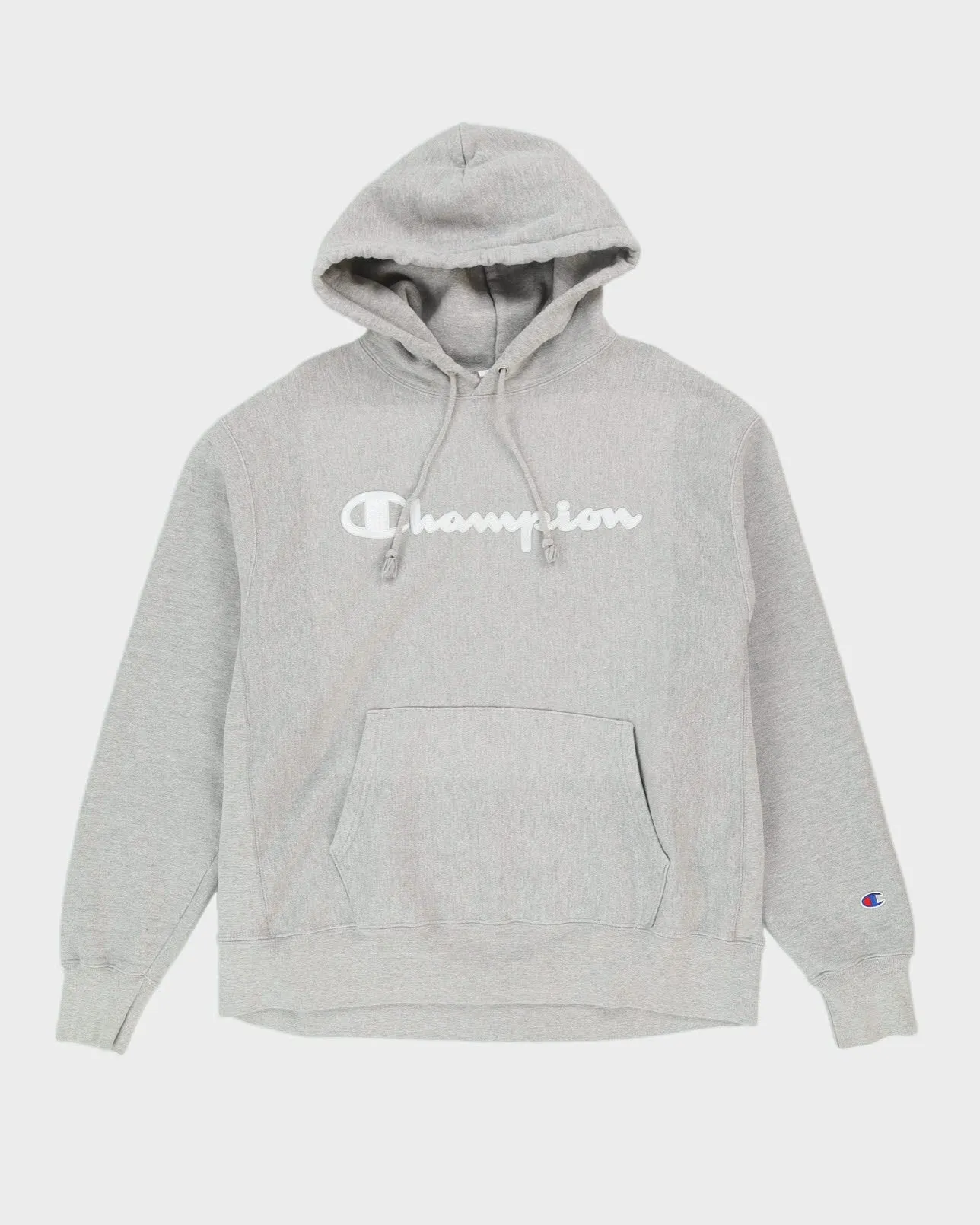 00s Champion Grey Hoodie With Embroidered Logo - XL