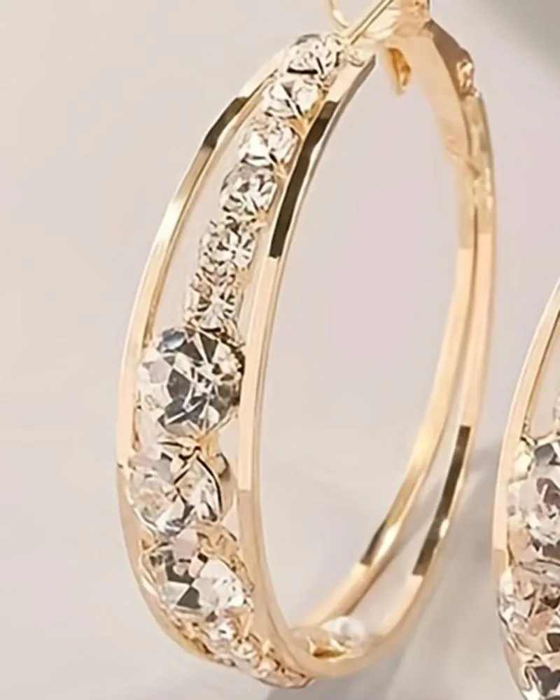 1Pair Exquisite Rhinestone Decor Large Circle Hoop Earrings