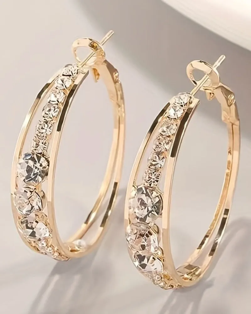 1Pair Exquisite Rhinestone Decor Large Circle Hoop Earrings