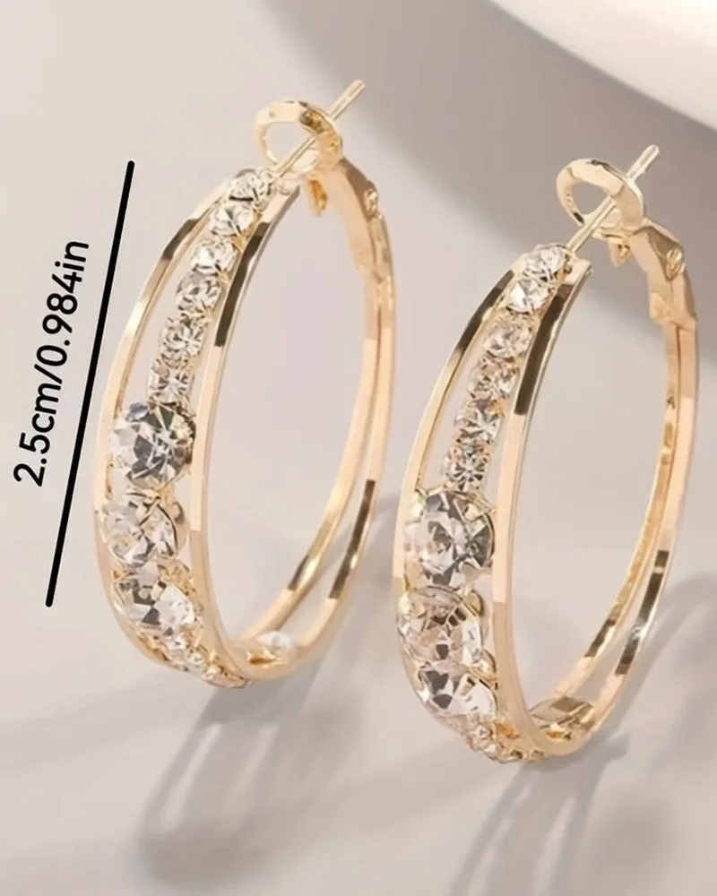 1Pair Exquisite Rhinestone Decor Large Circle Hoop Earrings