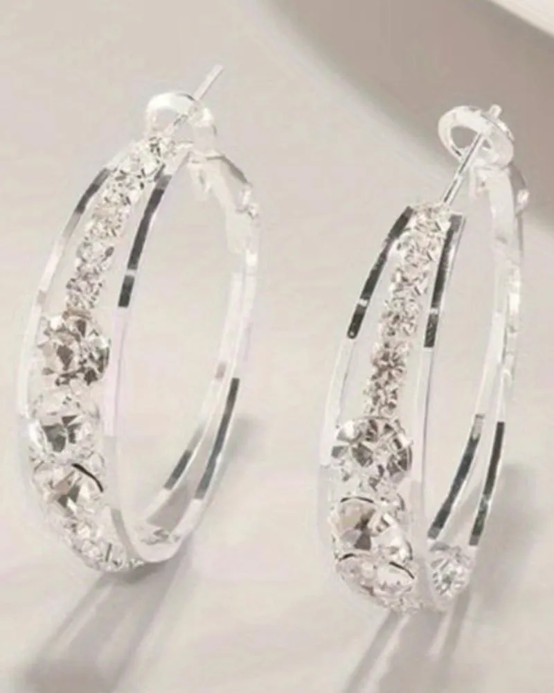 1Pair Exquisite Rhinestone Decor Large Circle Hoop Earrings