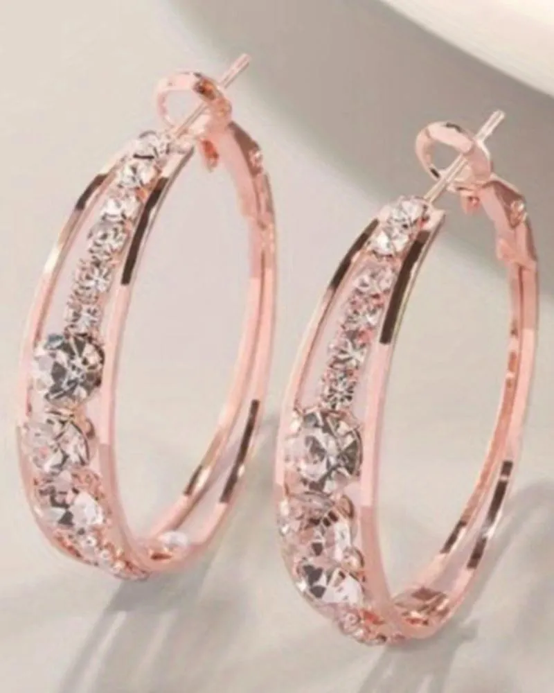 1Pair Exquisite Rhinestone Decor Large Circle Hoop Earrings