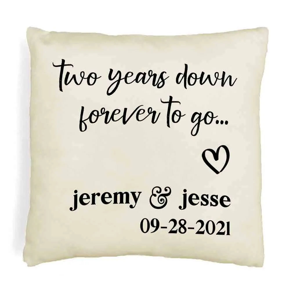 2nd Anniversary Pillow Cover Personalized with Names and Date