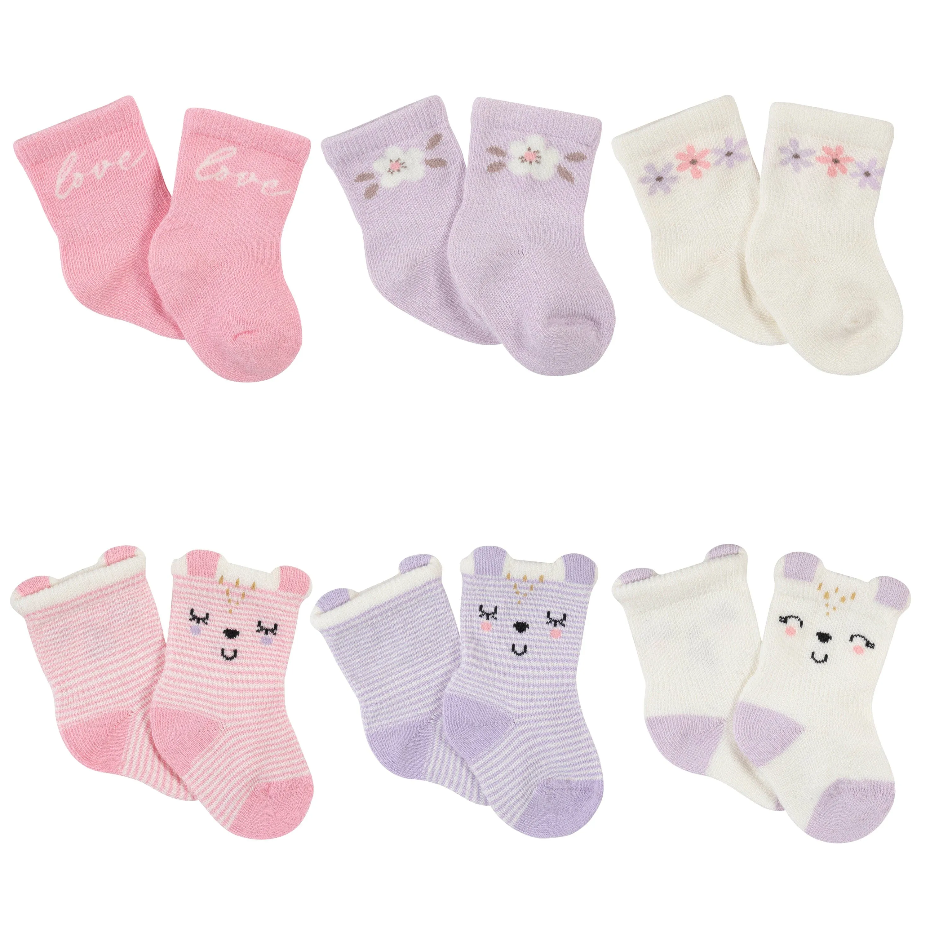 6-Pack Baby Girls Bunny Ballerina Wiggle Proof Jersey Crew Socks