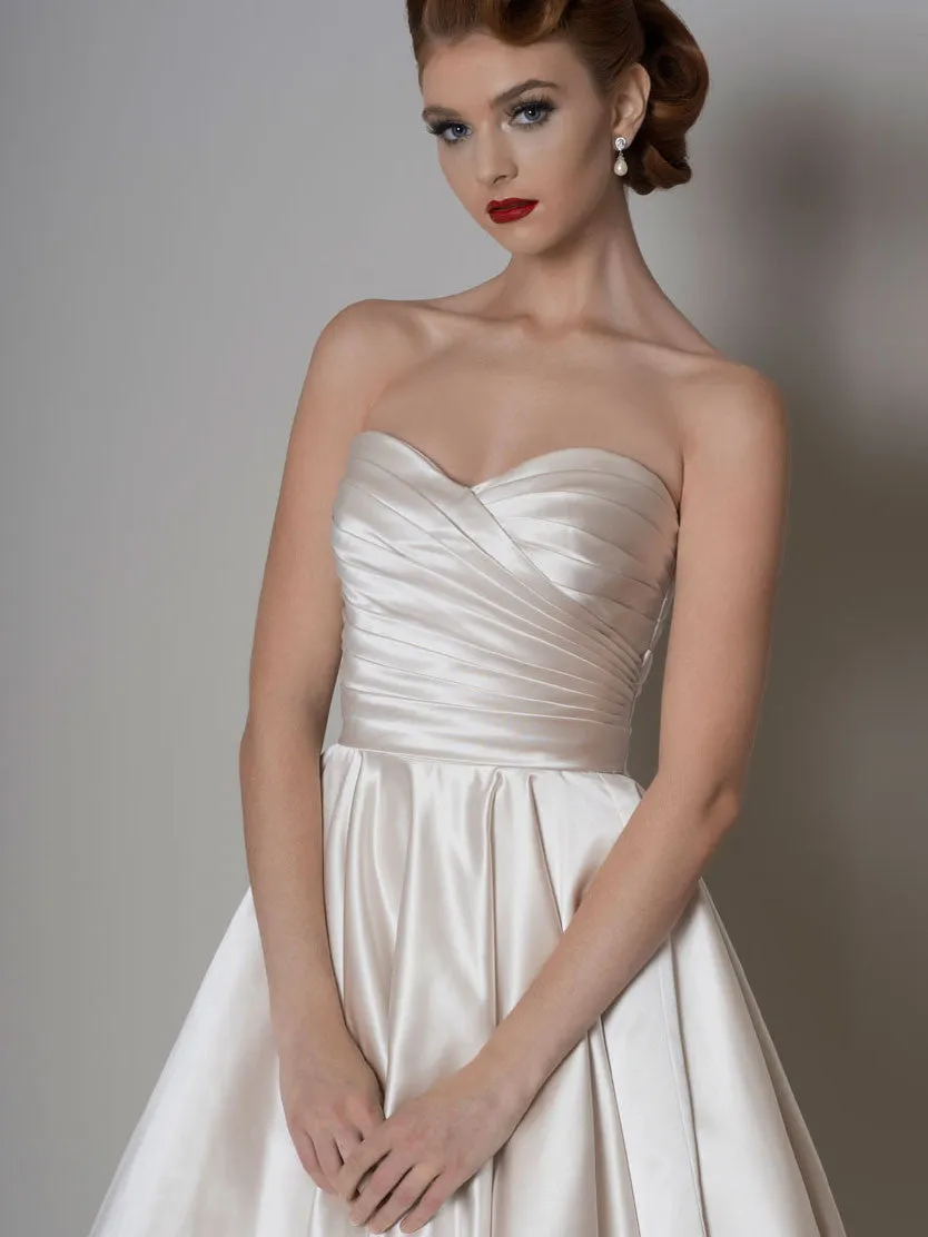 A-Line Sweetheart Criss-Cross Midi Satin Wedding Dress With Cape-MK_705316