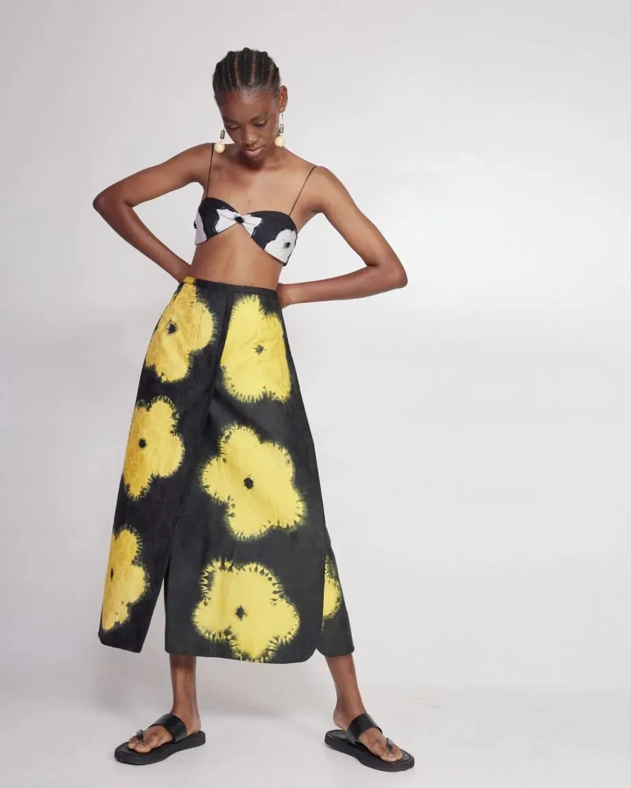 Abiola Olusola Black and yellow hand-dyed floral print Fure Skirt