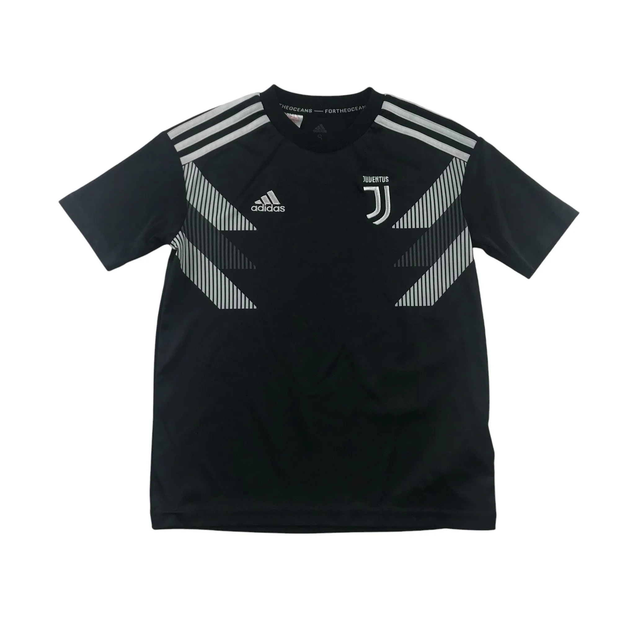 Adidas Juventus football strip 9-10 years black and white short sleeve top