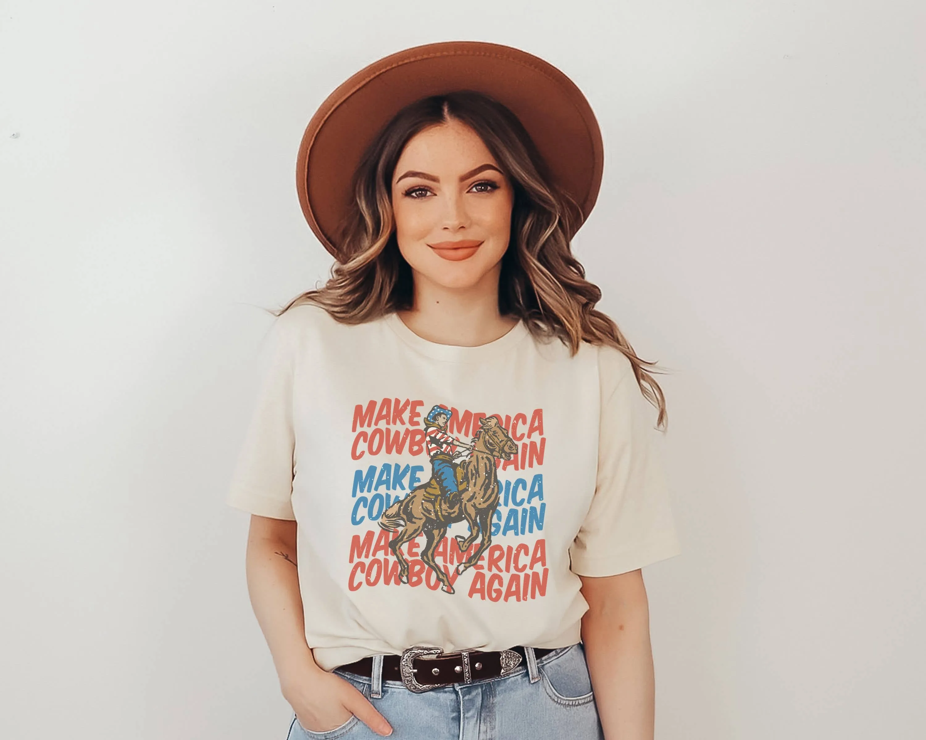 Amy Anne Apparel Women's Make America Cowboy Again T-Shirt