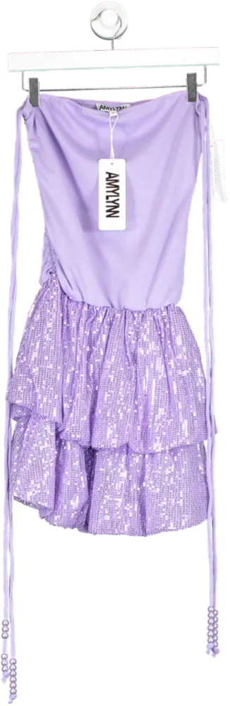 Amy Lynn London Purple Ellie Puffball Sequin Mini Dress UK XS