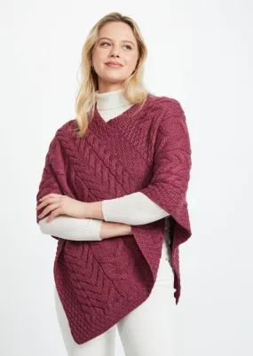 Aran Super Soft Poncho | Raspberry