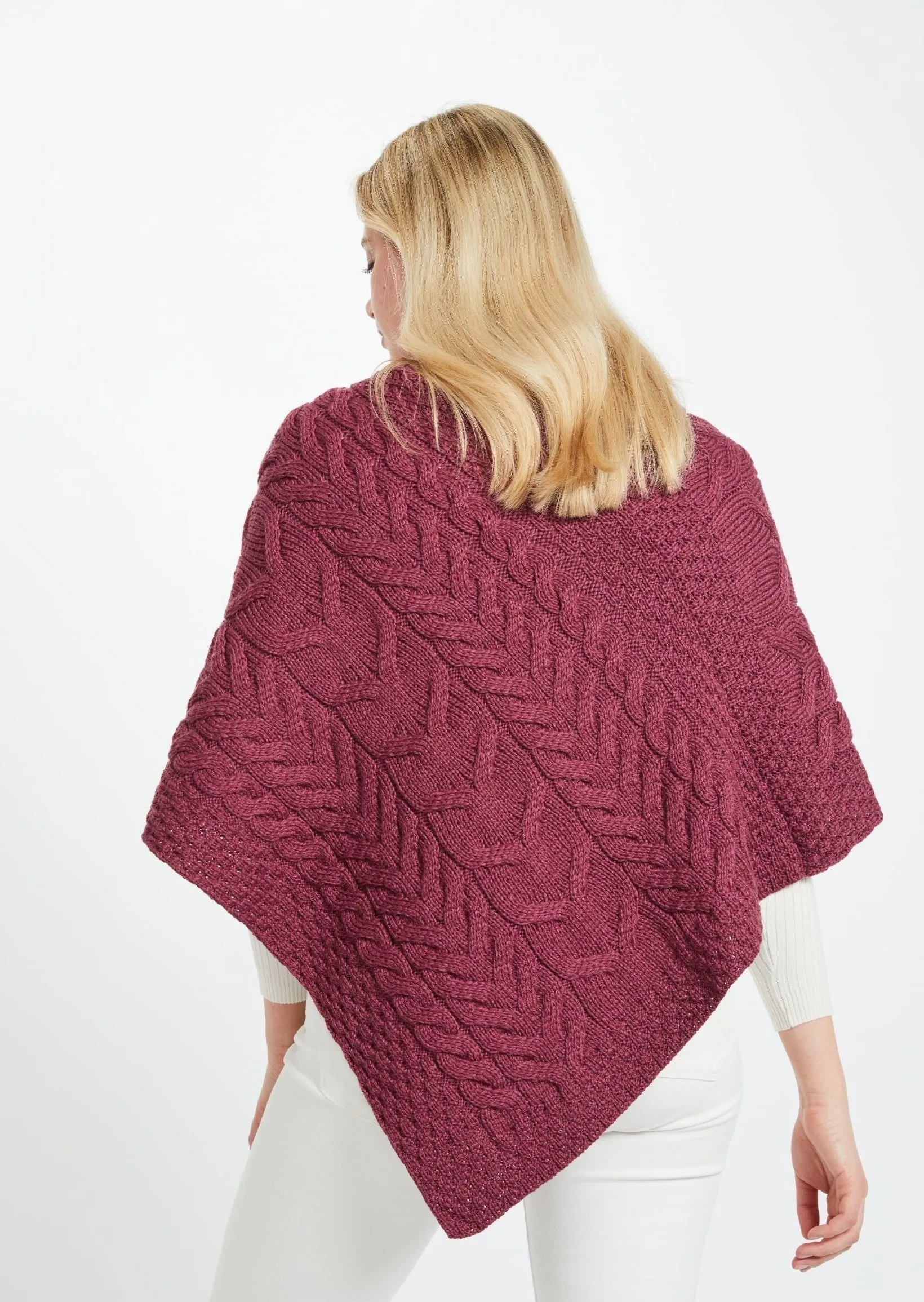 Aran Super Soft Poncho | Raspberry