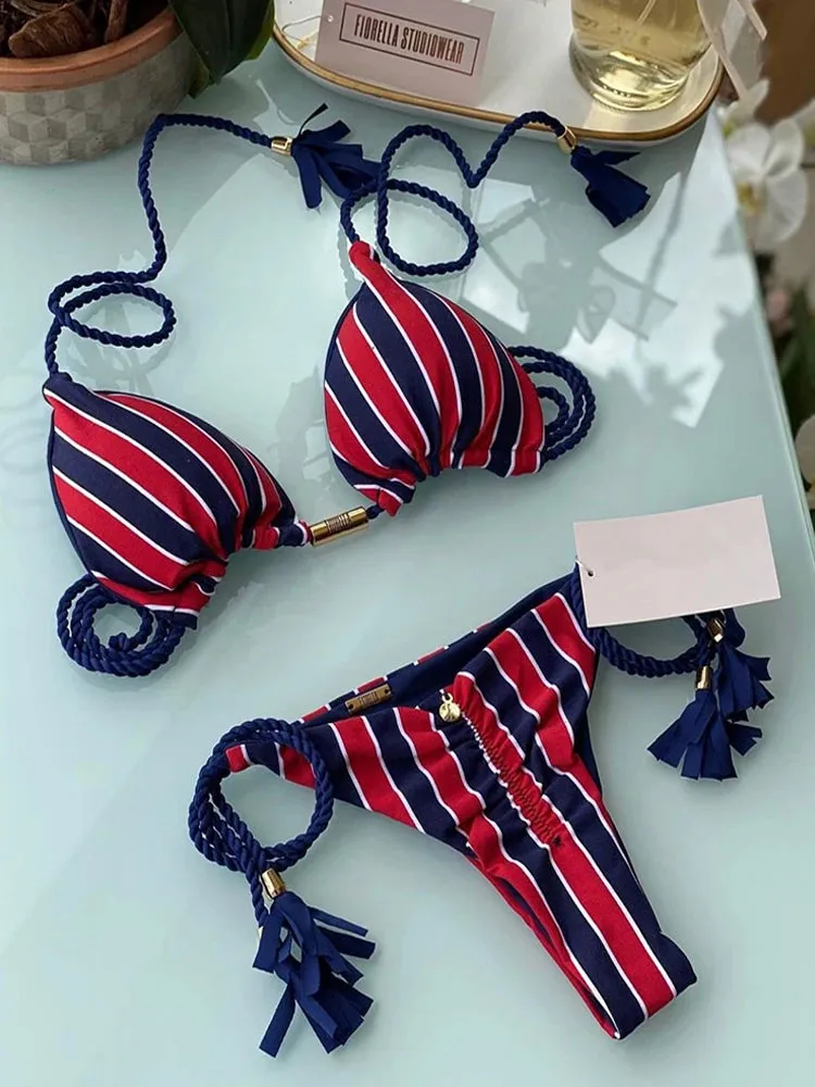 Aurora Tassel Side Tie Halter Bikini