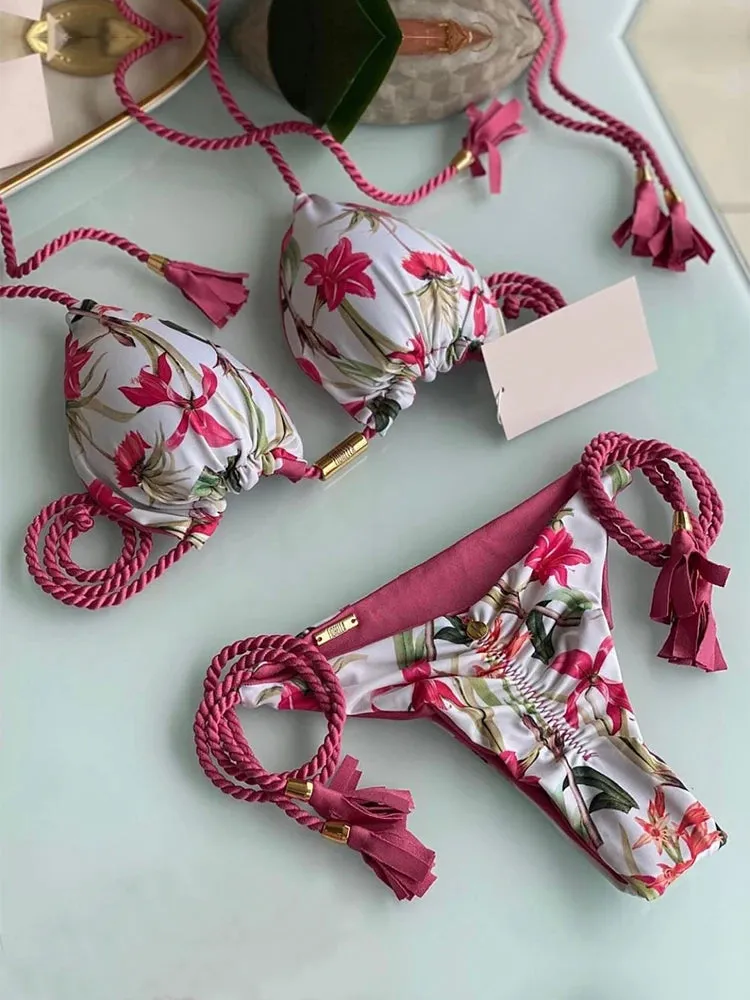 Aurora Tassel Side Tie Halter Bikini