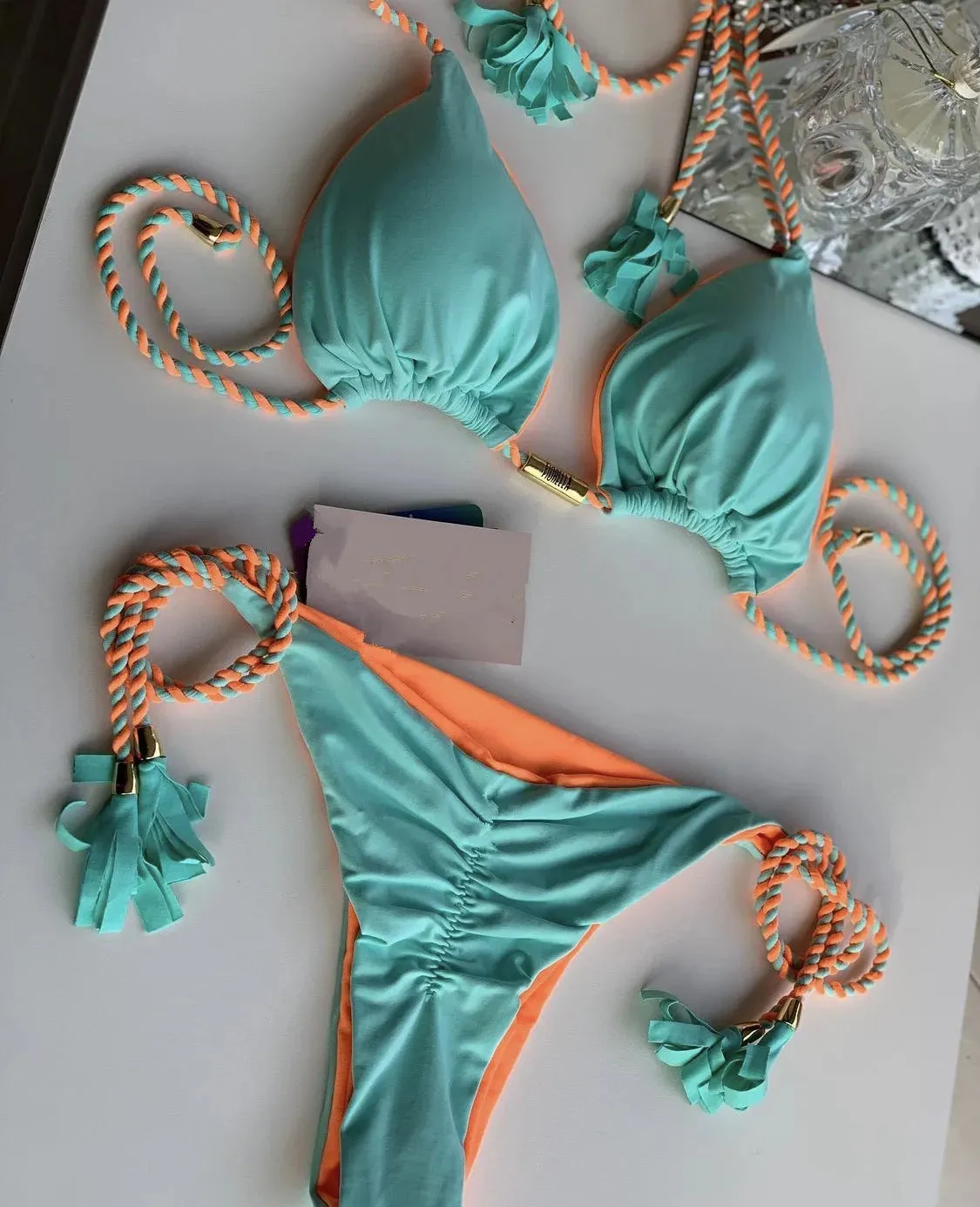 Aurora Tassel Side Tie Halter Bikini