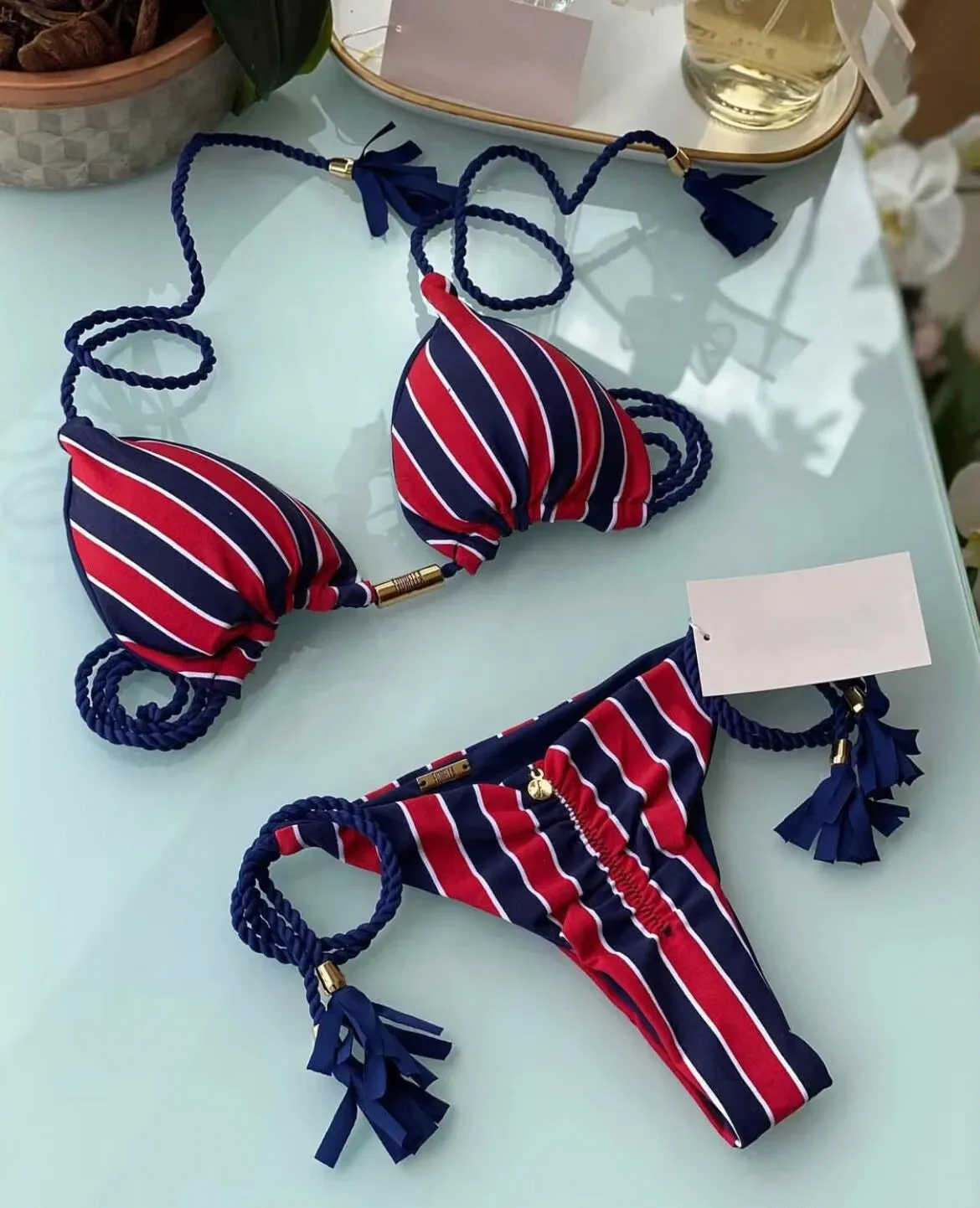 Aurora Tassel Side Tie Halter Bikini