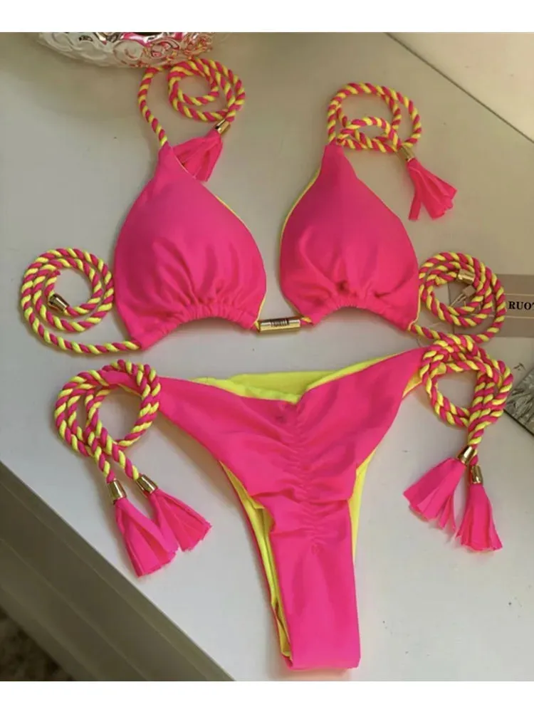 Aurora Tassel Side Tie Halter Bikini