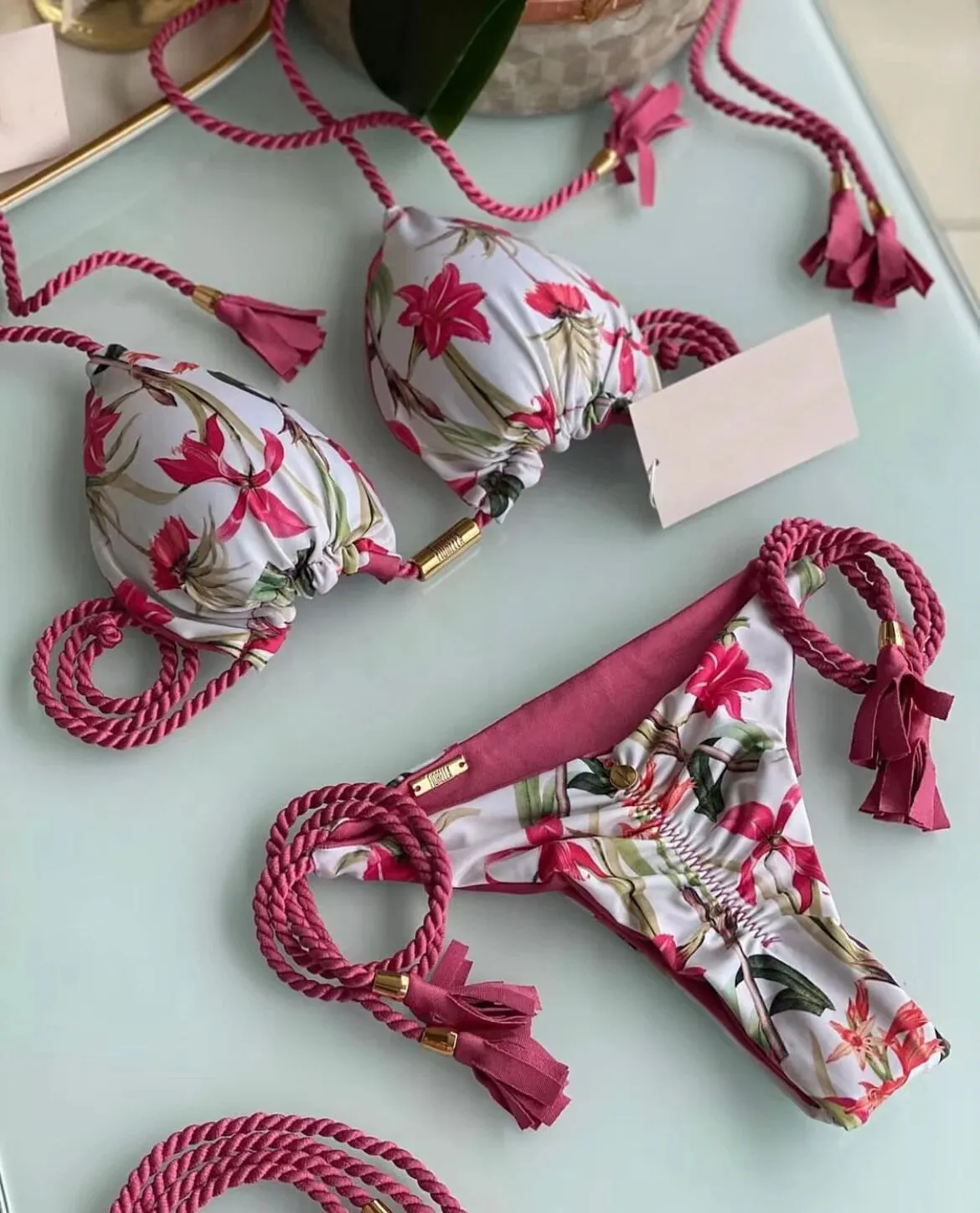 Aurora Tassel Side Tie Halter Bikini