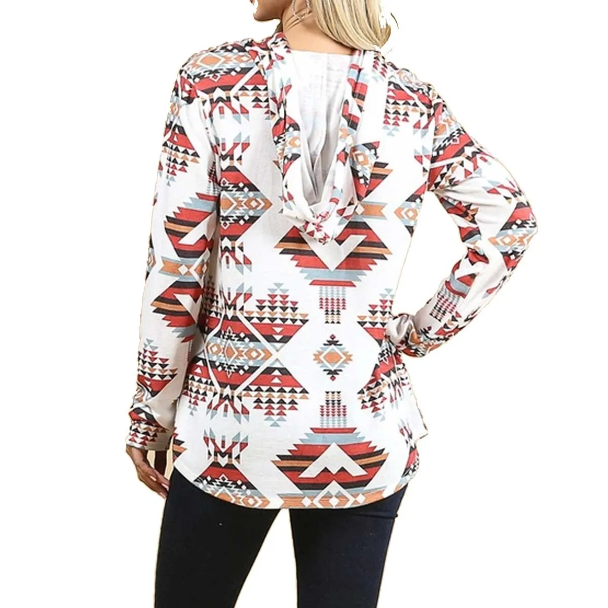 Avery Apparel Women's Aztec Print Ultra Soft Hacci Hoodie