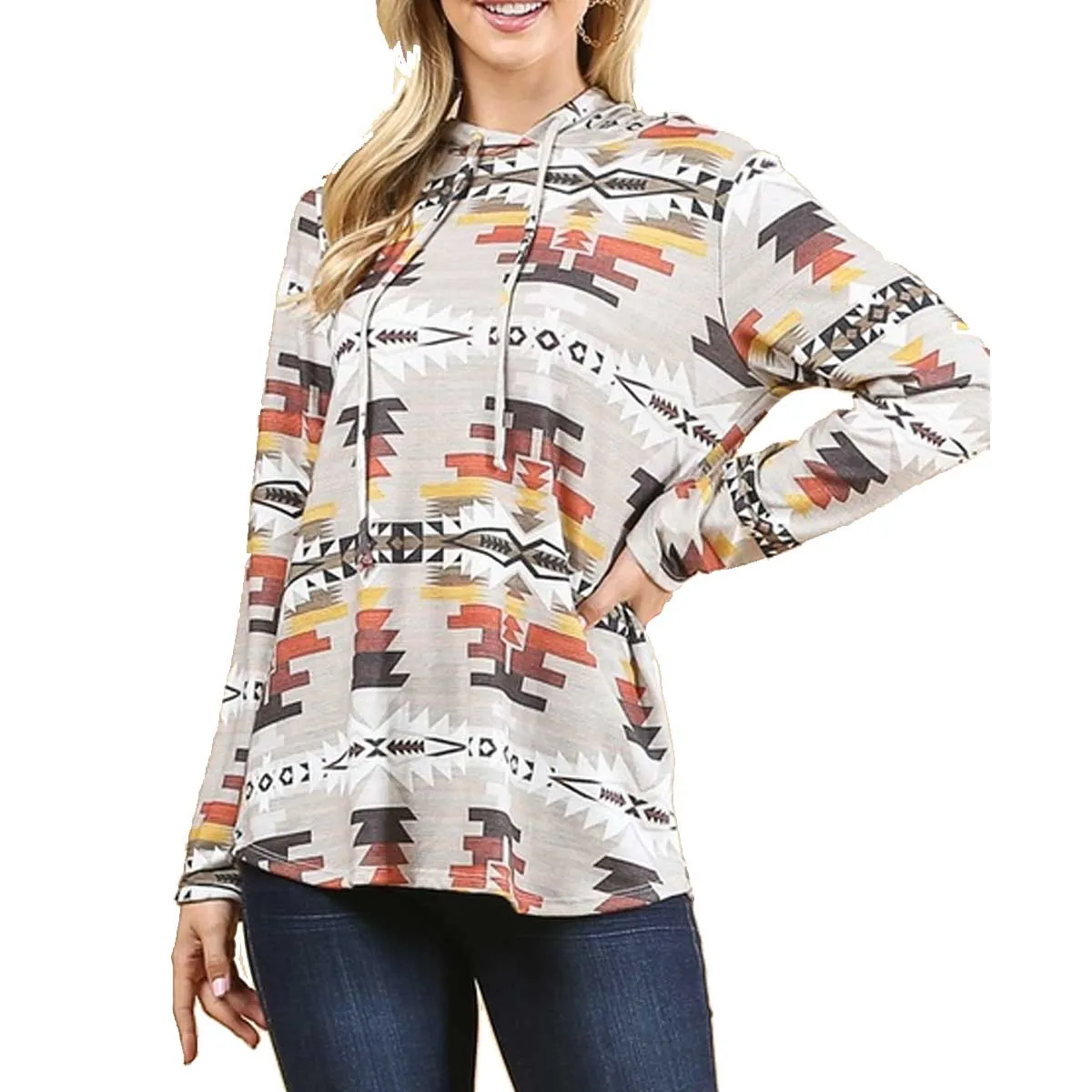 Avery Apparel Women's Aztec Print Ultra Soft Hacci Hoodie