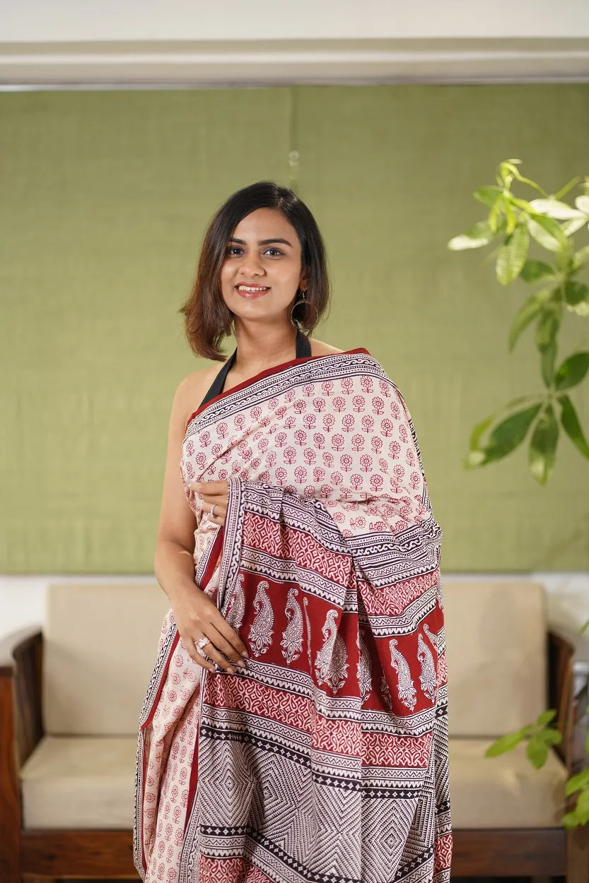 Bagh Hand Block Printed Cotton Saree