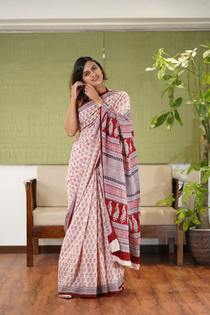 Bagh Hand Block Printed Cotton Saree