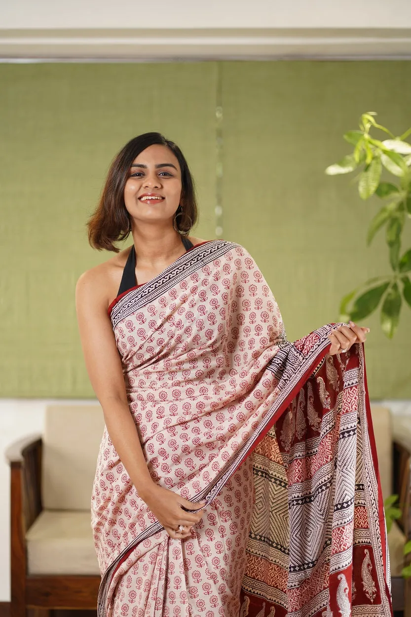 Bagh Hand Block Printed Cotton Saree