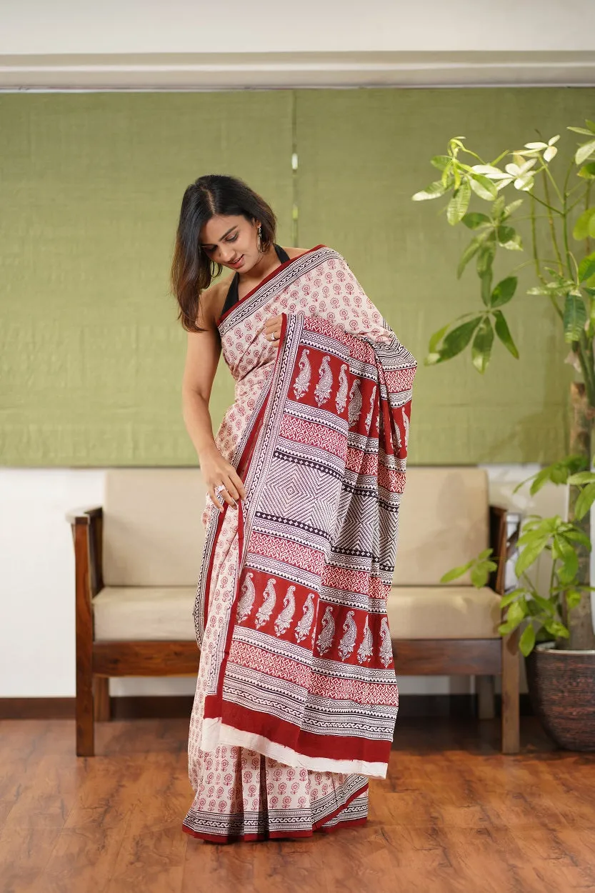 Bagh Hand Block Printed Cotton Saree