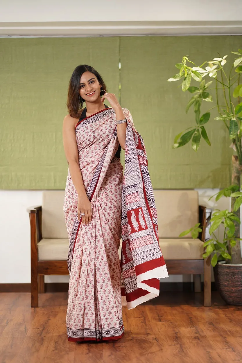 Bagh Hand Block Printed Cotton Saree