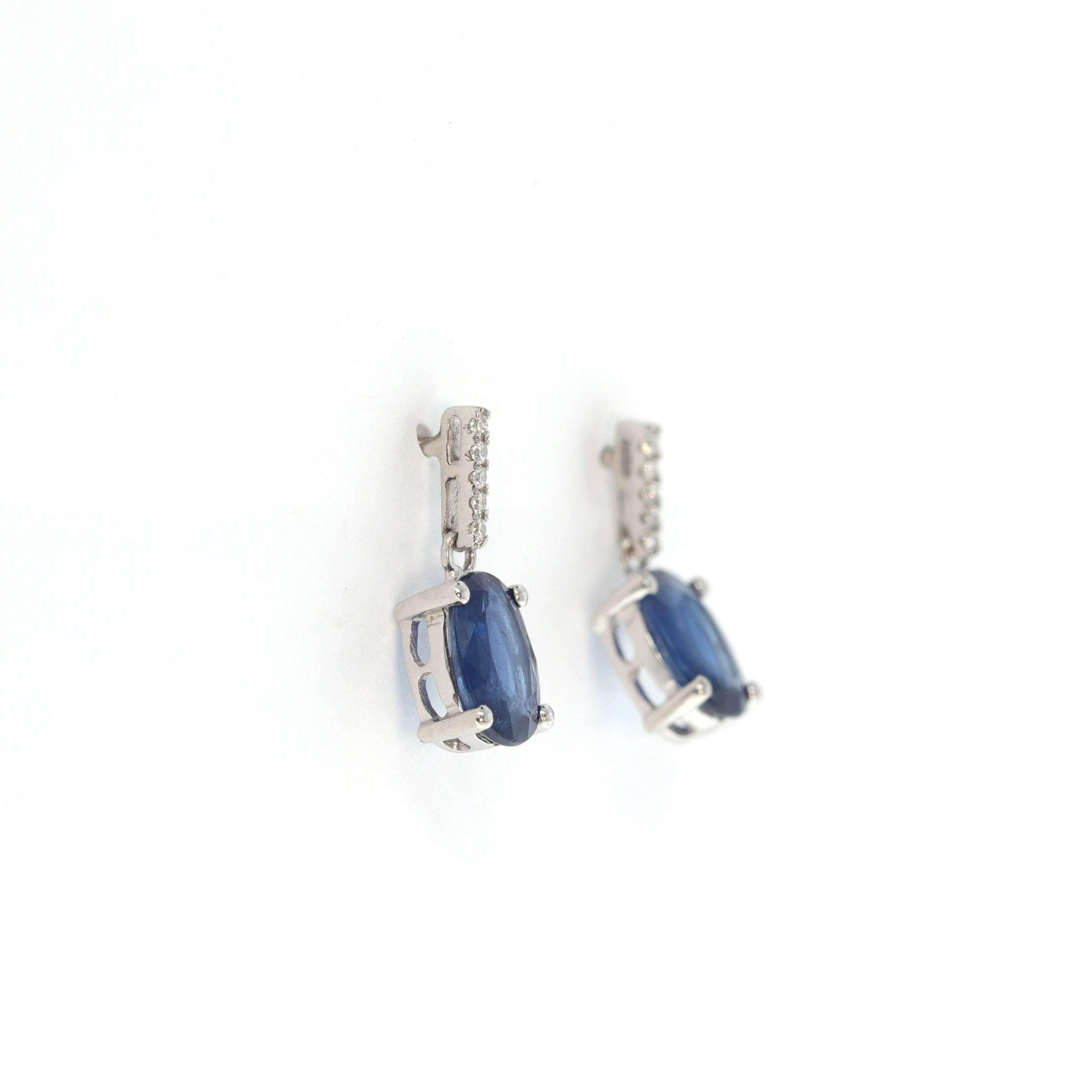 Baikalla? 14k Classic White Gold Natural AA sapphire Oval Dangle Earrings w/Diamond Halo