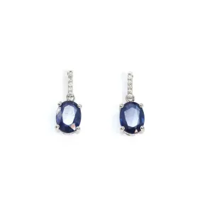 Baikalla? 14k Classic White Gold Natural AA sapphire Oval Dangle Earrings w/Diamond Halo