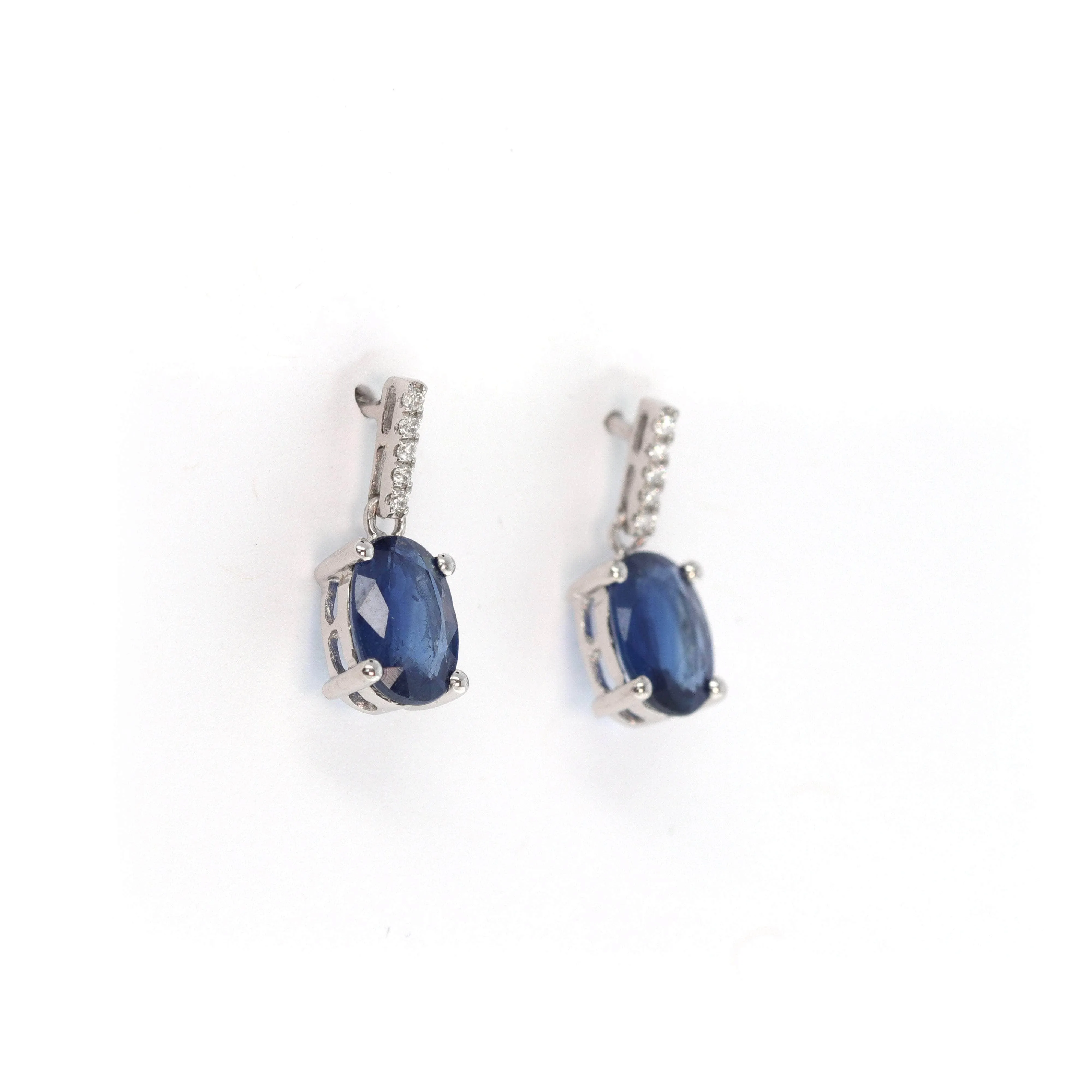 Baikalla? 14k Classic White Gold Natural AA sapphire Oval Dangle Earrings w/Diamond Halo