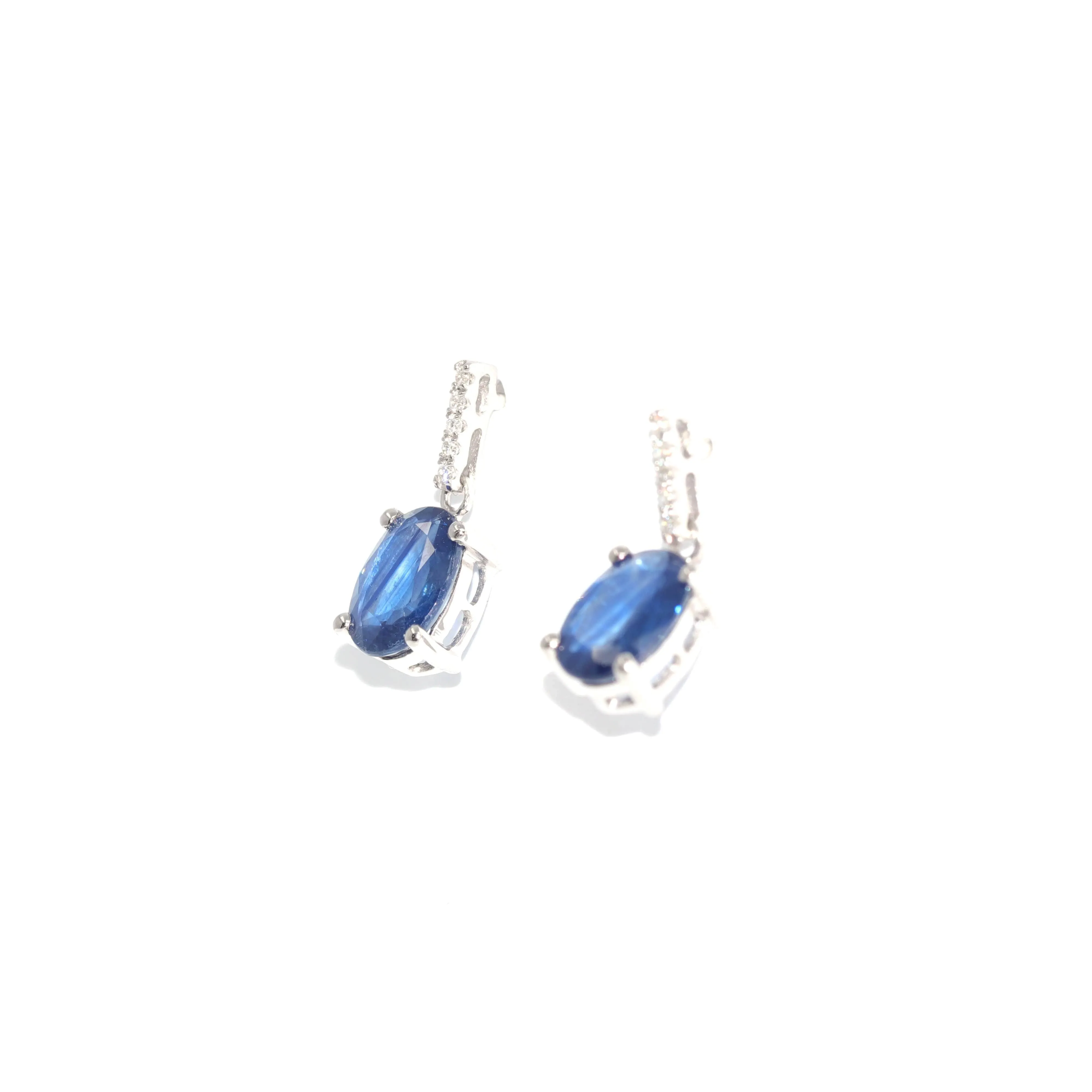 Baikalla? 14k Classic White Gold Natural AA sapphire Oval Dangle Earrings w/Diamond Halo