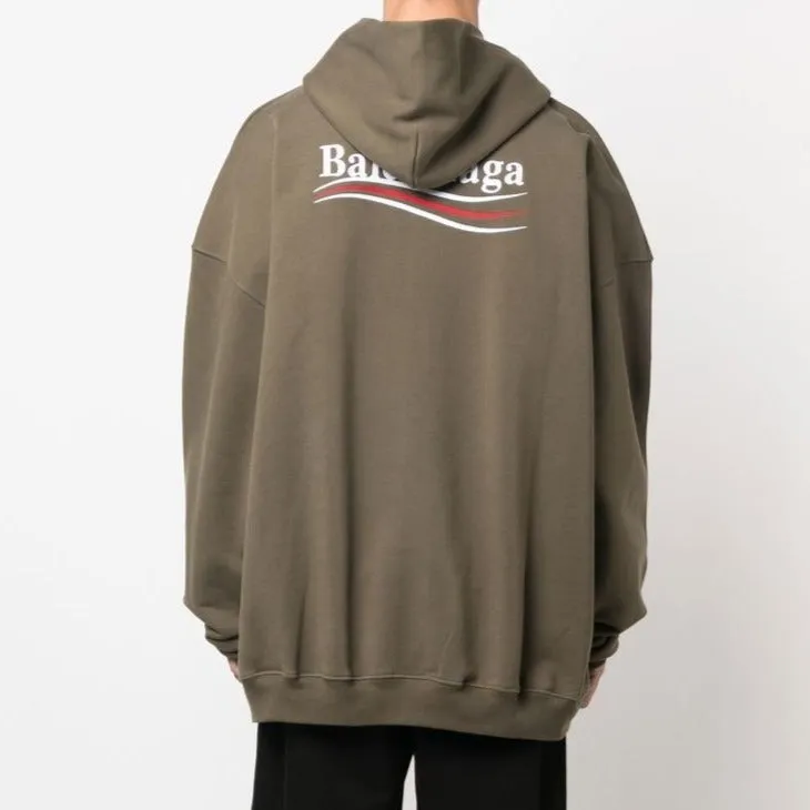 Balenciaga Political Campaign Embroidery Logo Large Fit Hoodie Khaki