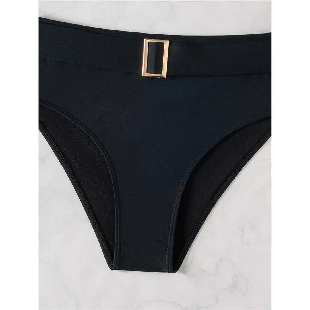 Belted Elegance Midnight Bandeau Bikini Set