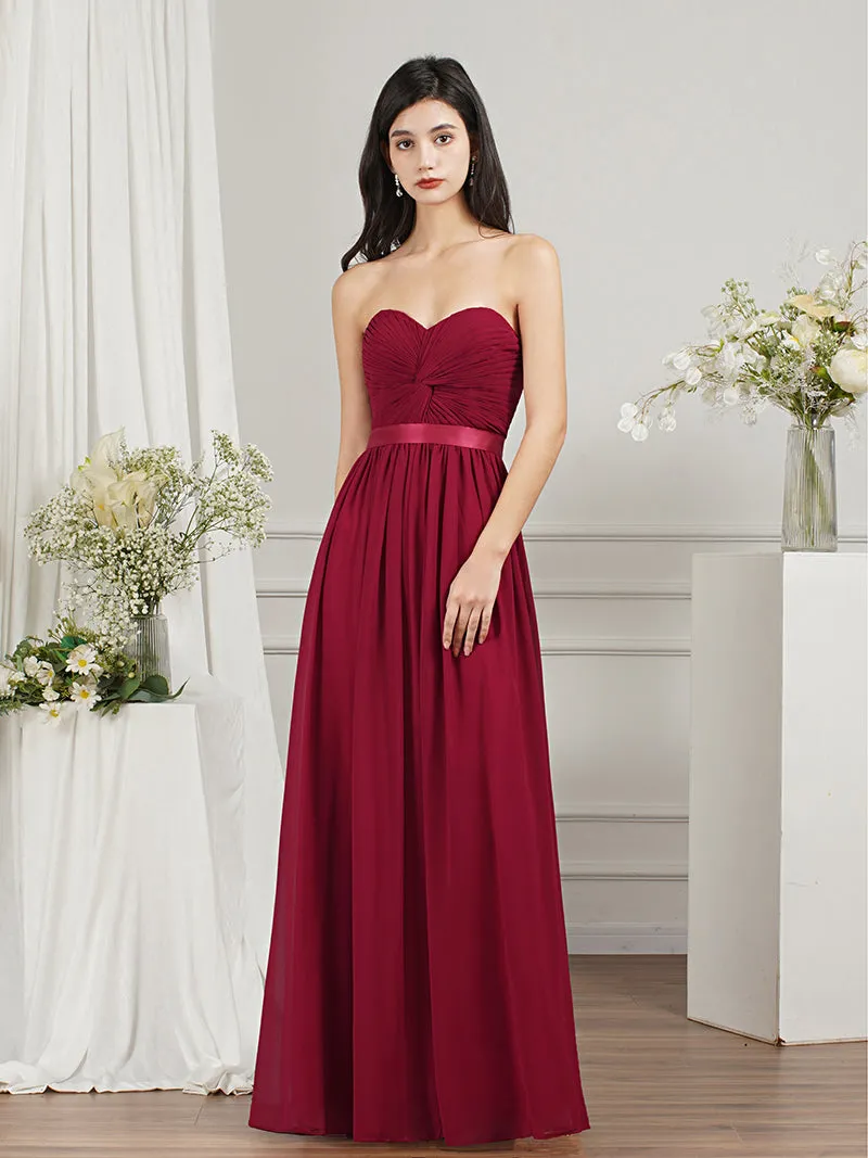 Biztunnel Long A-line Strapless Chiffon Bridesmaid Dress with Draped