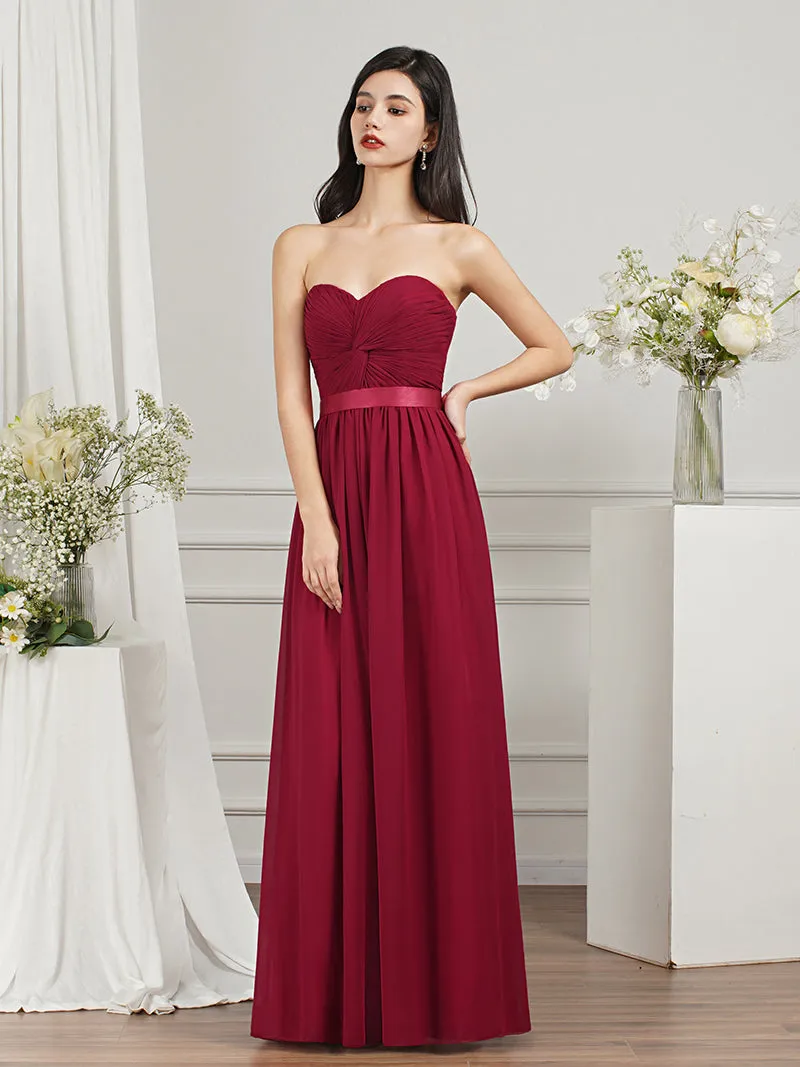 Biztunnel Long A-line Strapless Chiffon Bridesmaid Dress with Draped