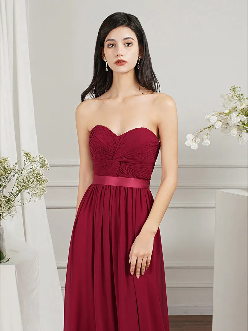 Biztunnel Long A-line Strapless Chiffon Bridesmaid Dress with Draped