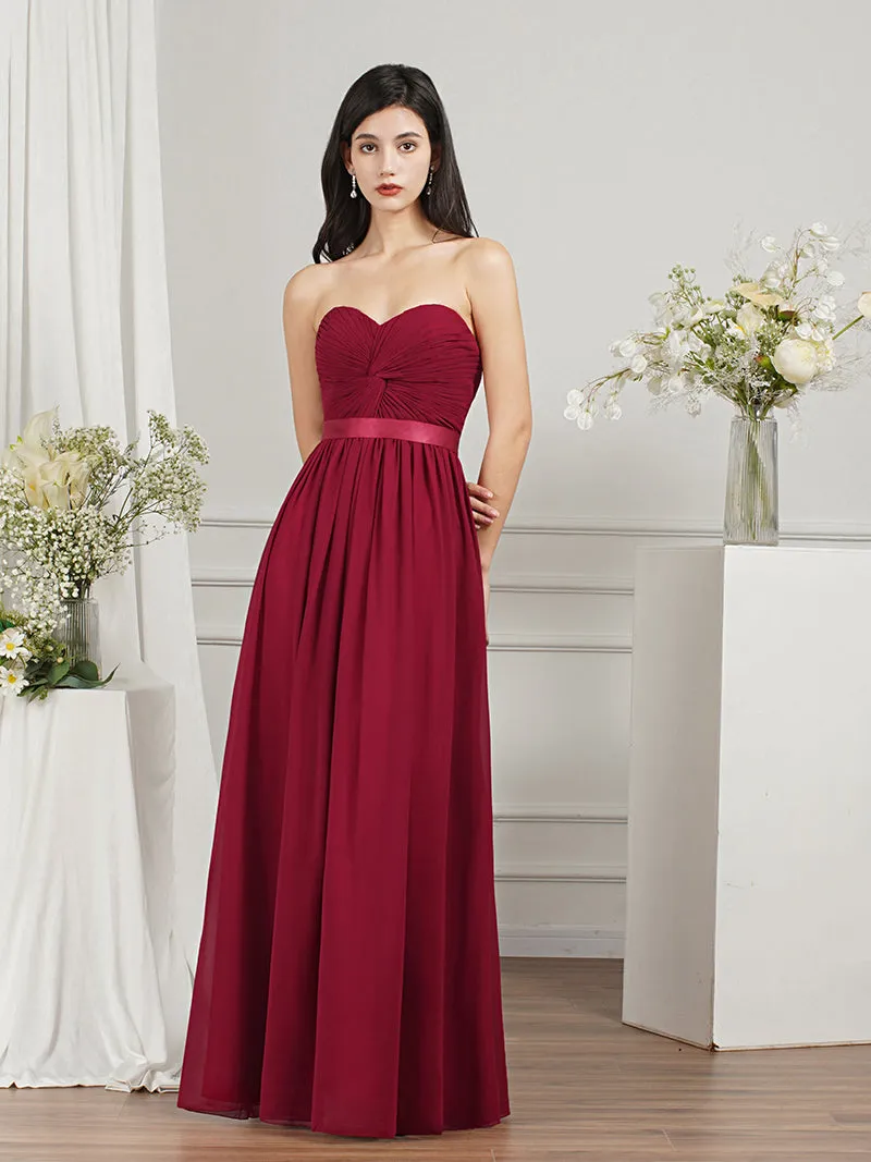 Biztunnel Long A-line Strapless Chiffon Bridesmaid Dress with Draped