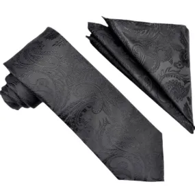 Black Paisley Tie and Hanky Set