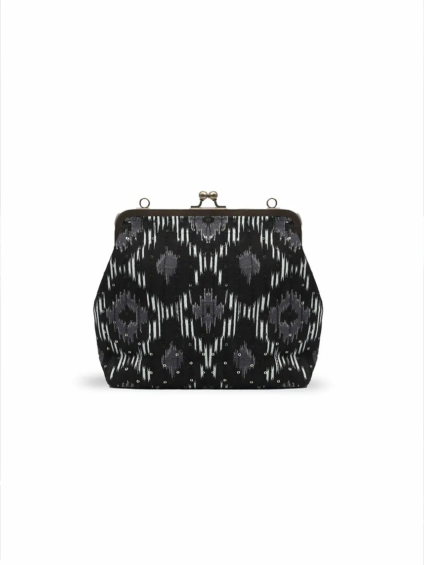 Black Printed Cotton Clutch