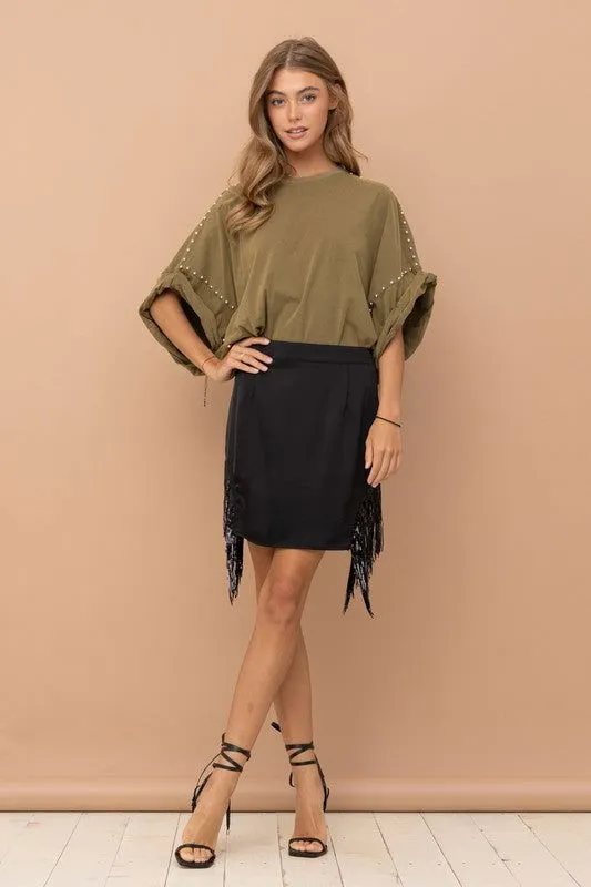 Blue B Studded Oversized High Low T Shirt