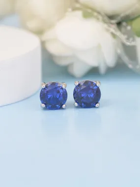 Blue Sapphire Daily Wear Solitaire Studs In Sterling Silver