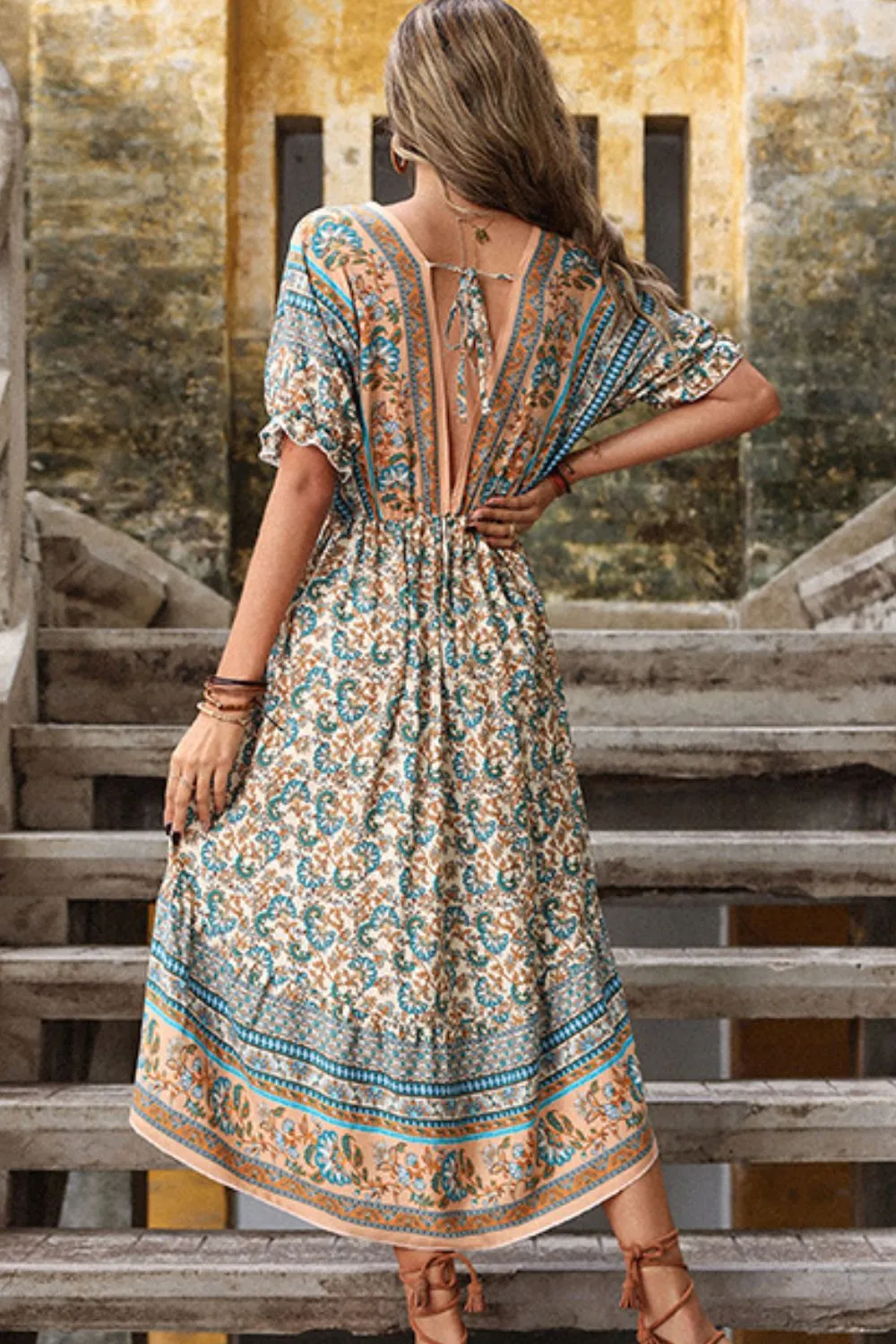 Boho Bohemian High-Low Open Back Dress