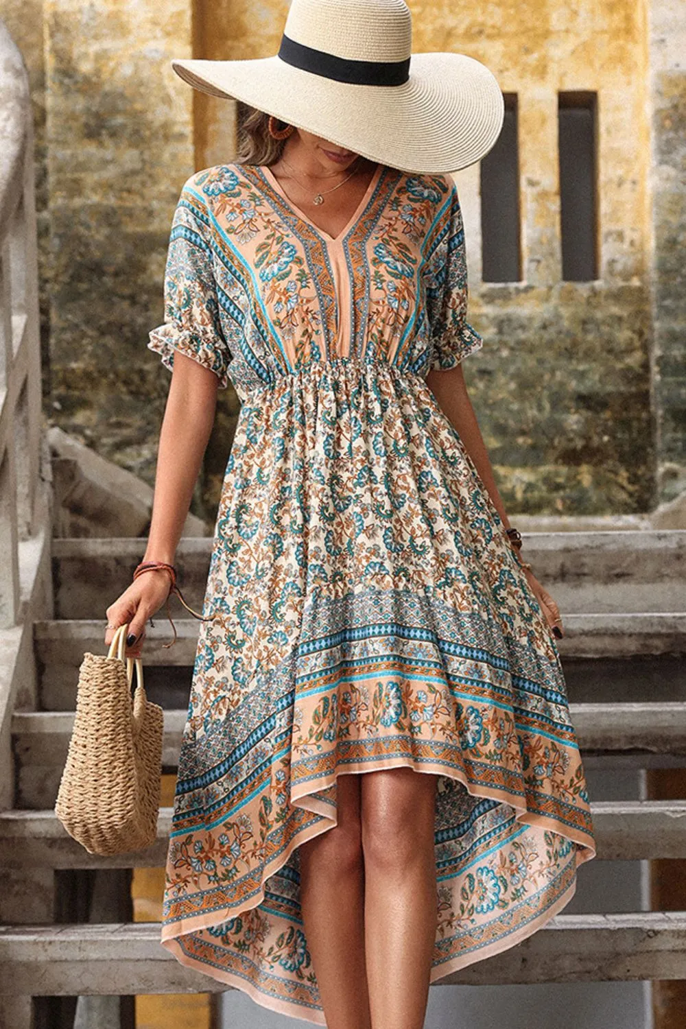 Boho Bohemian High-Low Open Back Dress