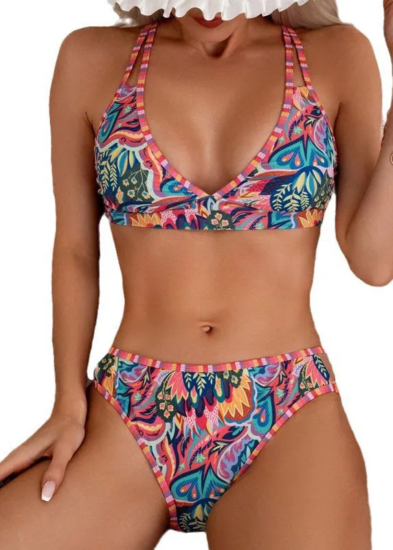 Boho Rainbow Print Patchwork Swimwear Two Pieces Sets VC050