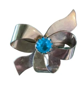 Bow Brooch With Aqua Stone