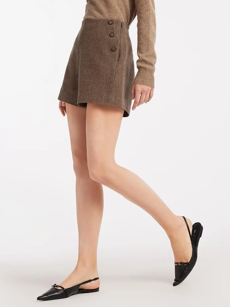 Brown Washable Wool Women Shorts