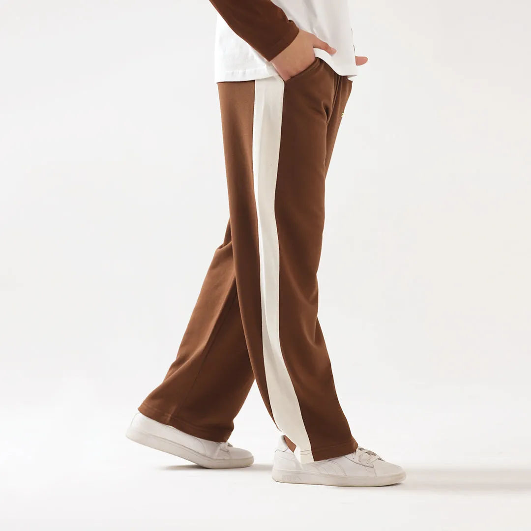 Brown Wide Leg Contrast Panel Unisex Trouser