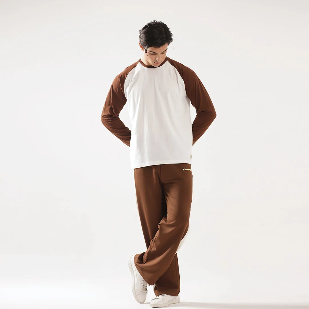 Brown Wide Leg Contrast Panel Unisex Trouser