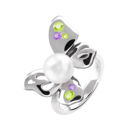 【BUTTERFLY】925 Sterling Silver Purple & Green Gemstone Ring